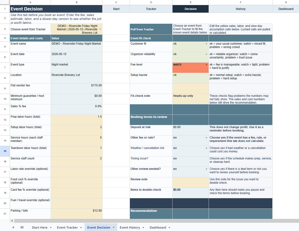Food Truck Event ROI Workbook preview