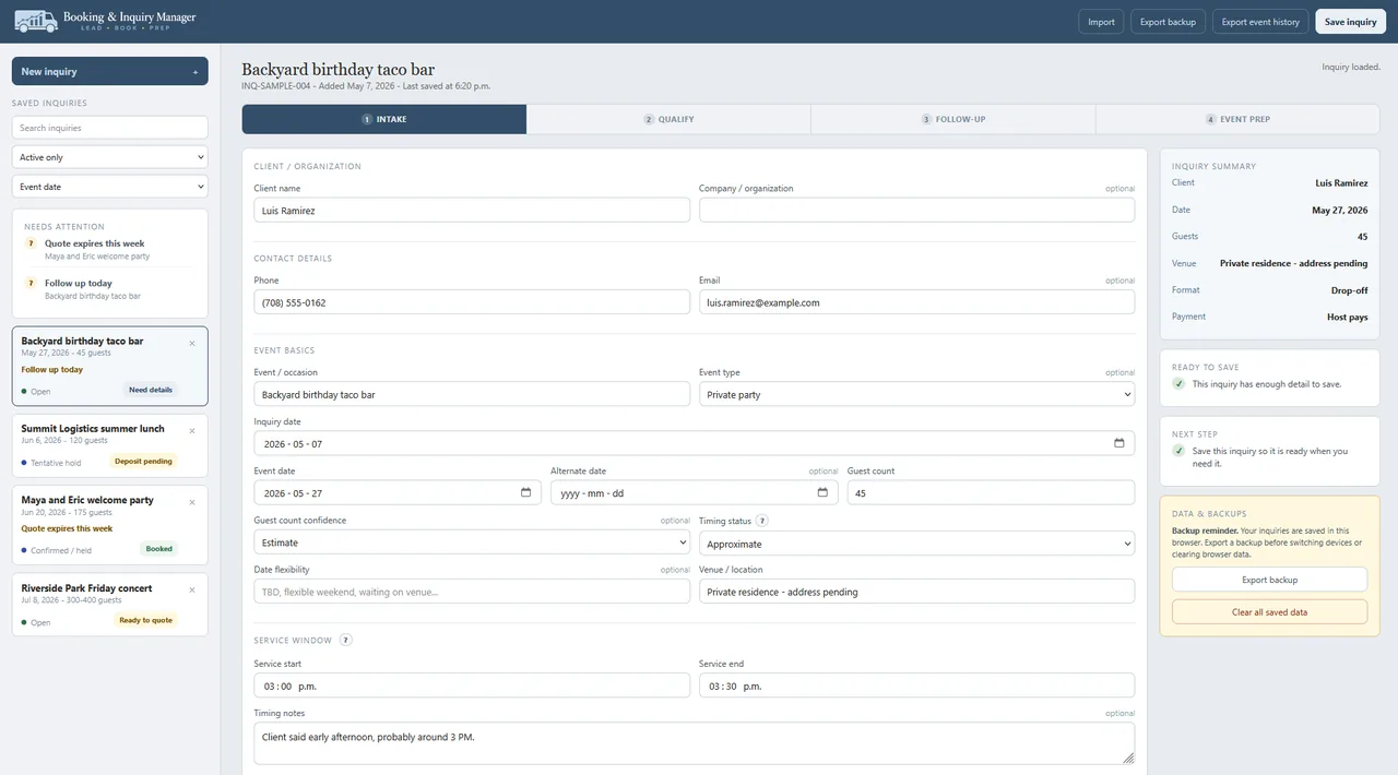 Booking & Inquiry Manager screenshot preview